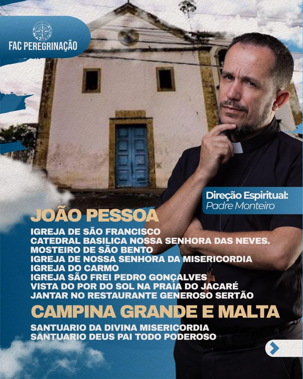 Arte com o roteiro da peregrinação e o Padre Monteiro